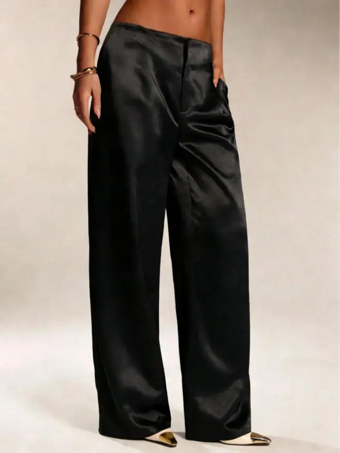 2026 Summer New Women Satin Wide Leg Pants Europe America Fashion High Waist Elegant Office Casual Trousers Y2k Streetwear Women