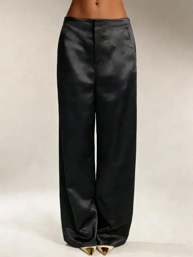 2026 Summer New Women Satin Wide Leg Pants Europe America Fashion High Waist Elegant Office Casual Trousers Y2k Streetwear Women