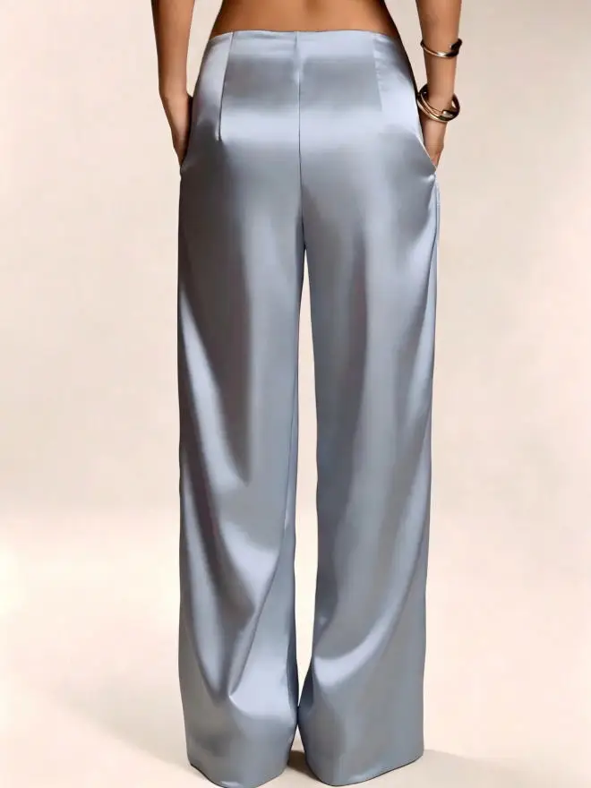 2026 Summer New Women Satin Wide Leg Pants Europe America Fashion High Waist Elegant Office Casual Trousers Y2k Streetwear Women