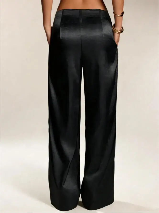 2026 Summer New Women Satin Wide Leg Pants Europe America Fashion High Waist Elegant Office Casual Trousers Y2k Streetwear Women