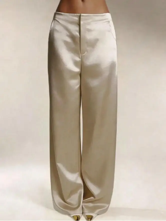 2026 Summer New Women Satin Wide Leg Pants Europe America Fashion High Waist Elegant Office Casual Trousers Y2k Streetwear Women