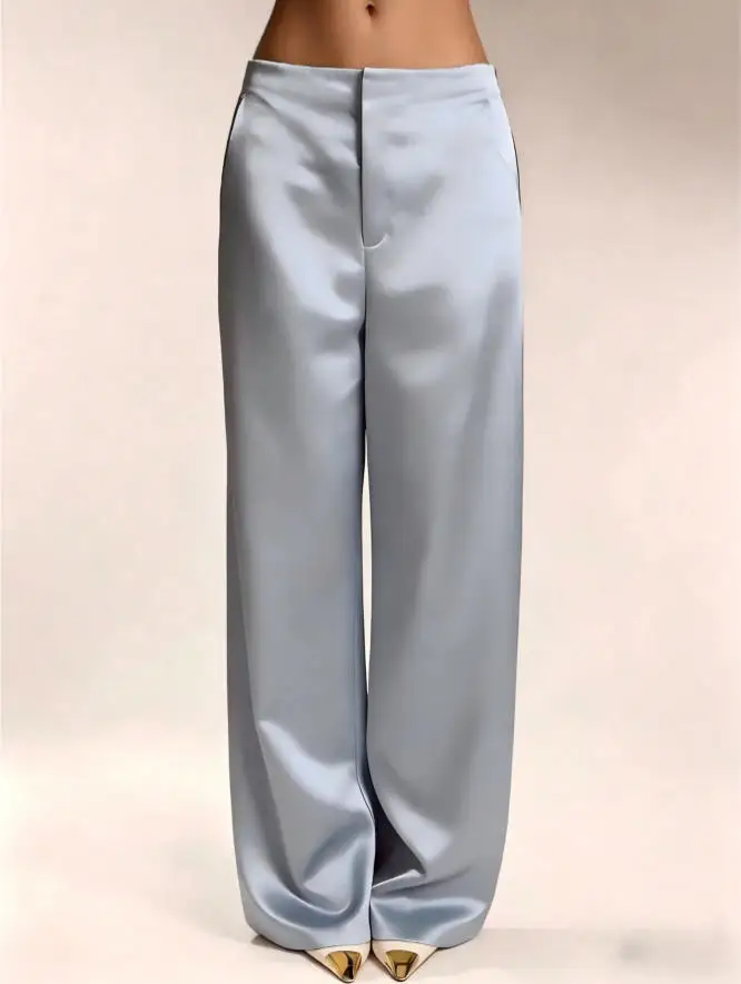 2026 Summer New Women Satin Wide Leg Pants Europe America Fashion High Waist Elegant Office Casual Trousers Y2k Streetwear Women