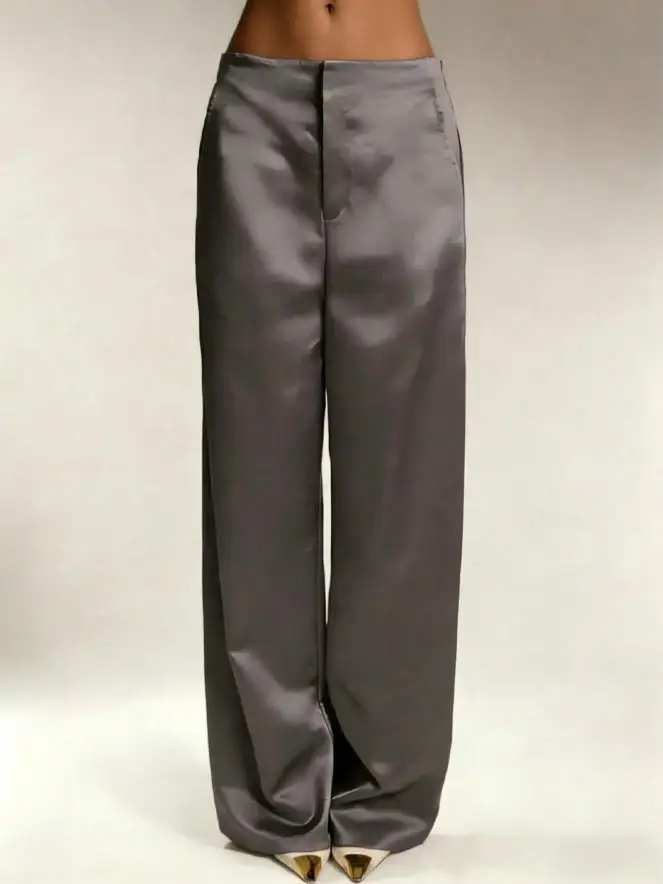 2026 Summer New Women Satin Wide Leg Pants Europe America Fashion High Waist Elegant Office Casual Trousers Y2k Streetwear Women