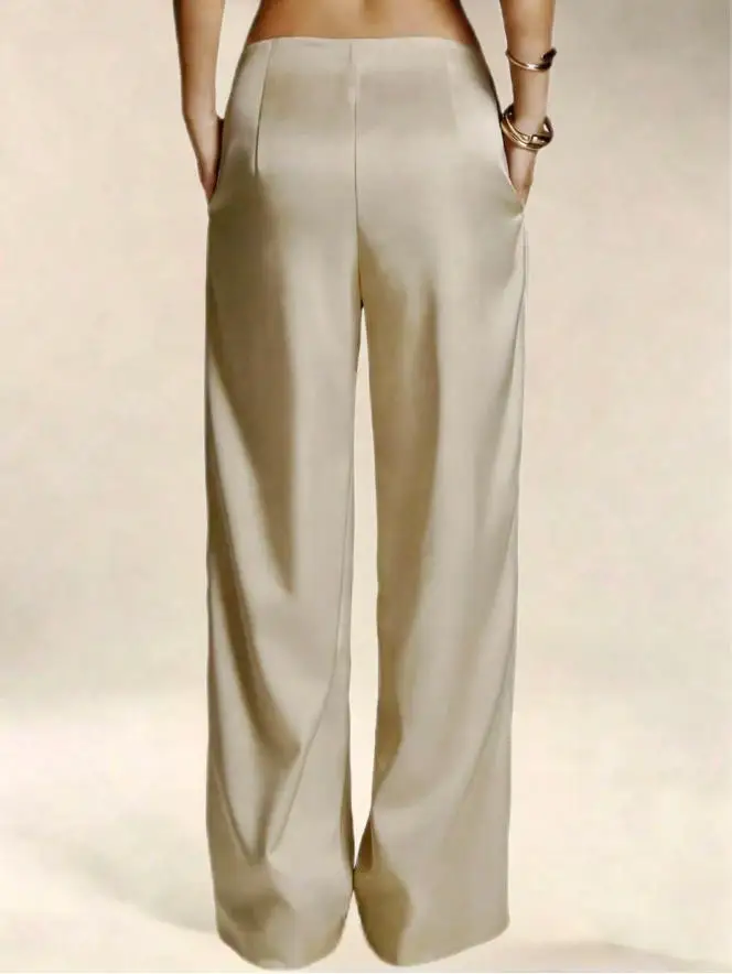 2026 Summer New Women Satin Wide Leg Pants Europe America Fashion High Waist Elegant Office Casual Trousers Y2k Streetwear Women