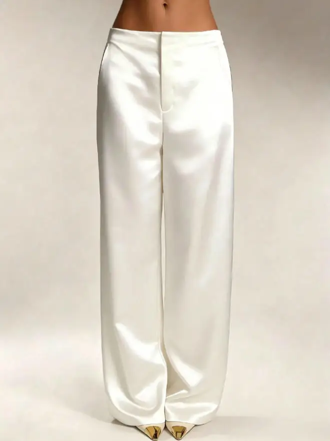 2026 Summer New Women Satin Wide Leg Pants Europe America Fashion High Waist Elegant Office Casual Trousers Y2k Streetwear Women