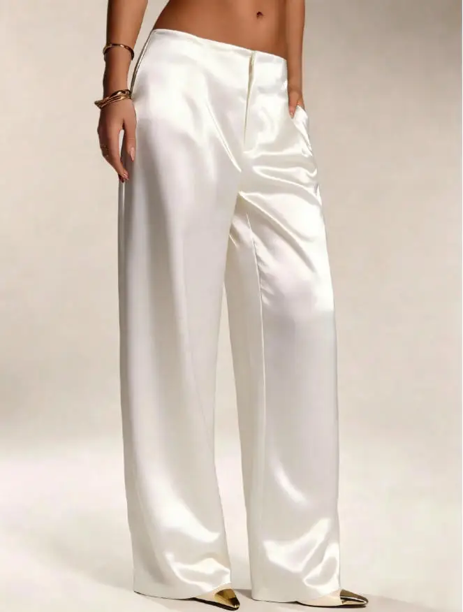 2026 Summer New Women Satin Wide Leg Pants Europe America Fashion High Waist Elegant Office Casual Trousers Y2k Streetwear Women
