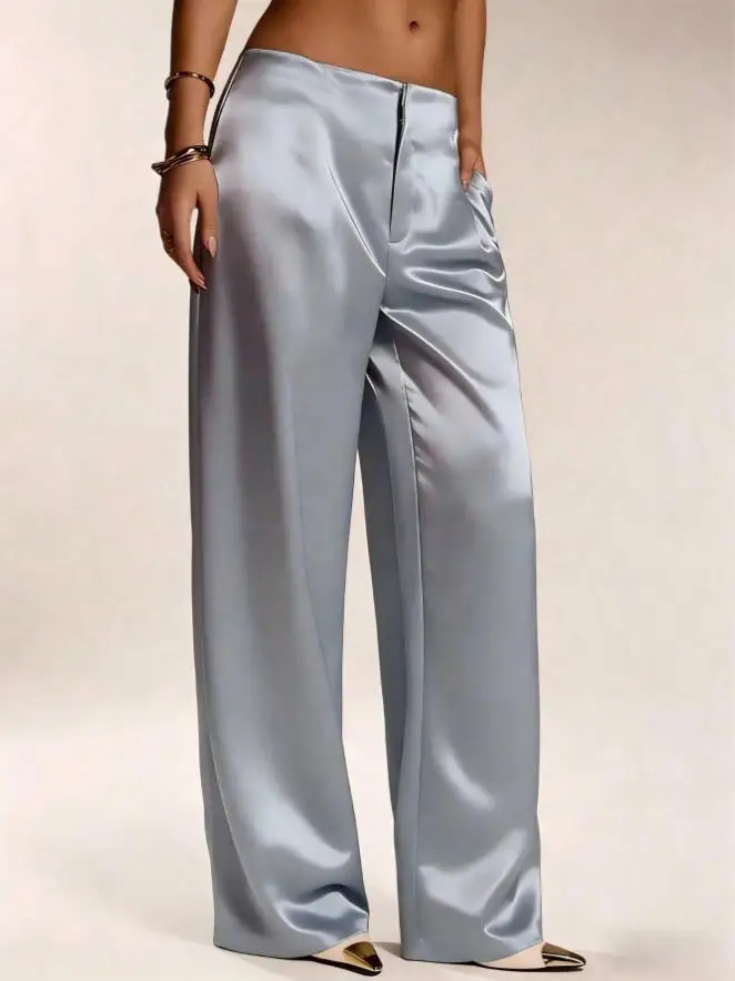 2026 Summer New Women Satin Wide Leg Pants Europe America Fashion High Waist Elegant Office Casual Trousers Y2k Streetwear Women