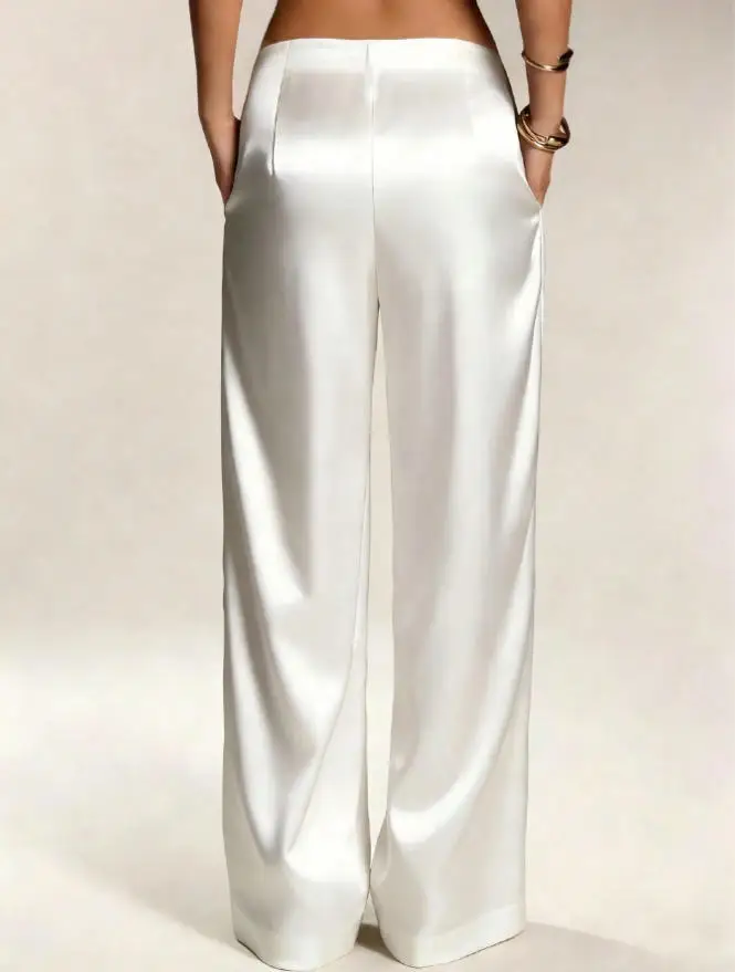 2026 Summer New Women Satin Wide Leg Pants Europe America Fashion High Waist Elegant Office Casual Trousers Y2k Streetwear Women