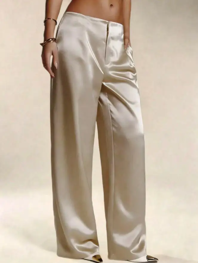 2026 Summer New Women Satin Wide Leg Pants Europe America Fashion High Waist Elegant Office Casual Trousers Y2k Streetwear Women