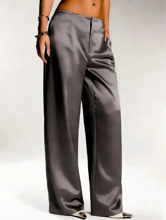 2026 Summer New Women Satin Wide Leg Pants Europe America Fashion High Waist Elegant Office Casual Trousers Y2k Streetwear Women