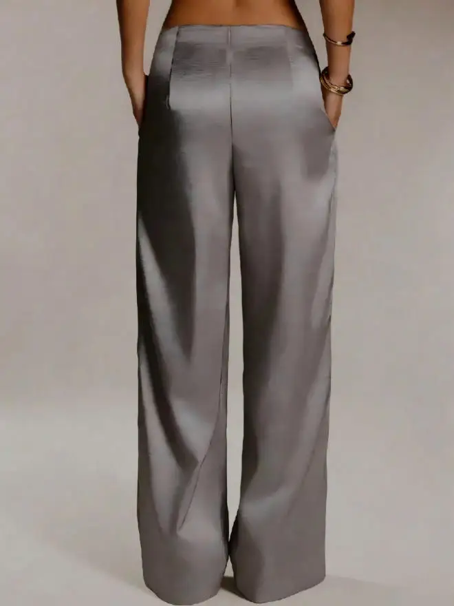 2026 Summer New Women Satin Wide Leg Pants Europe America Fashion High Waist Elegant Office Casual Trousers Y2k Streetwear Women