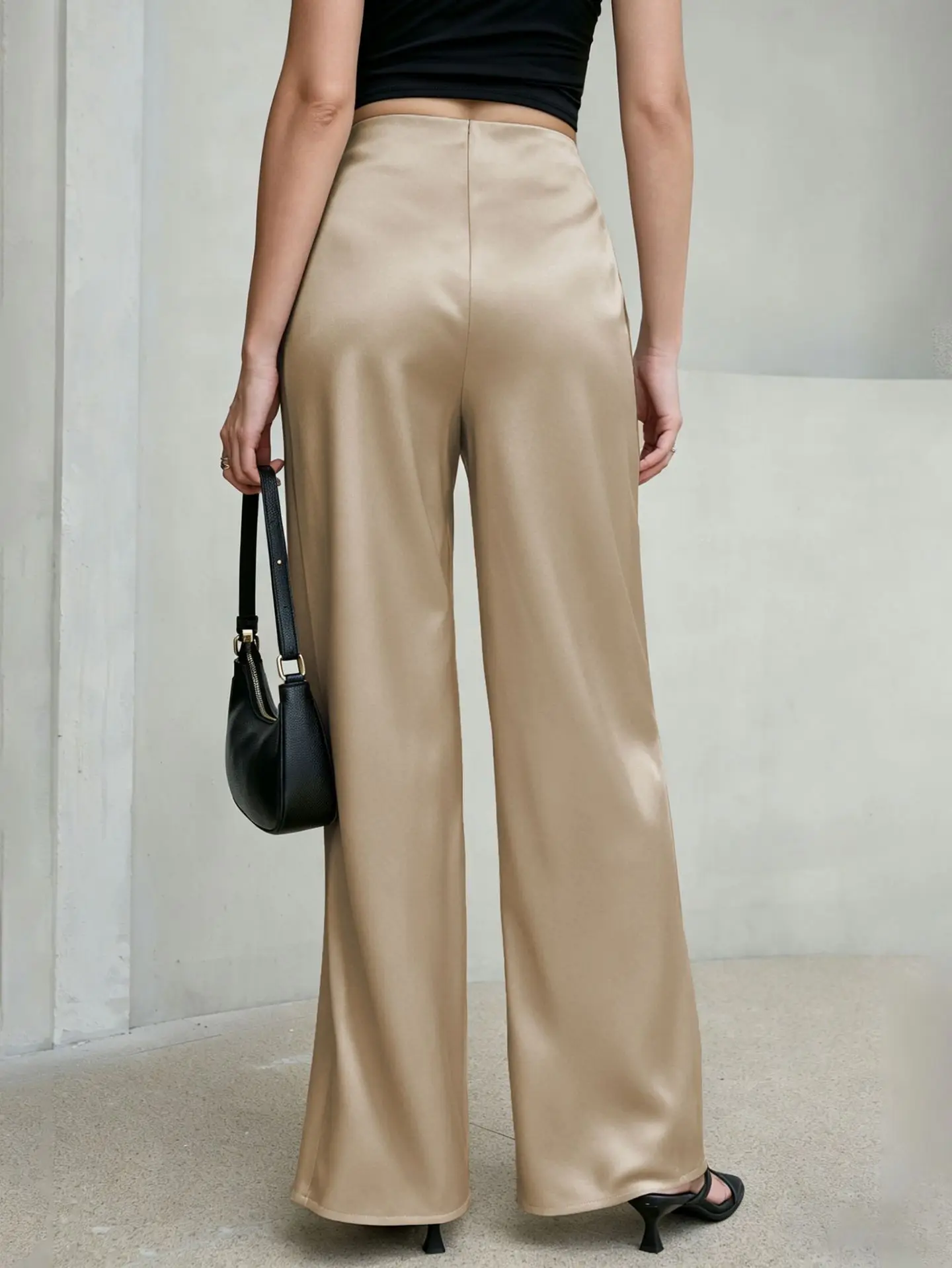 New In 2026 Women's Spring Summer Satin Pants Fashion Elegant High Waist Casual Straight Trousers
