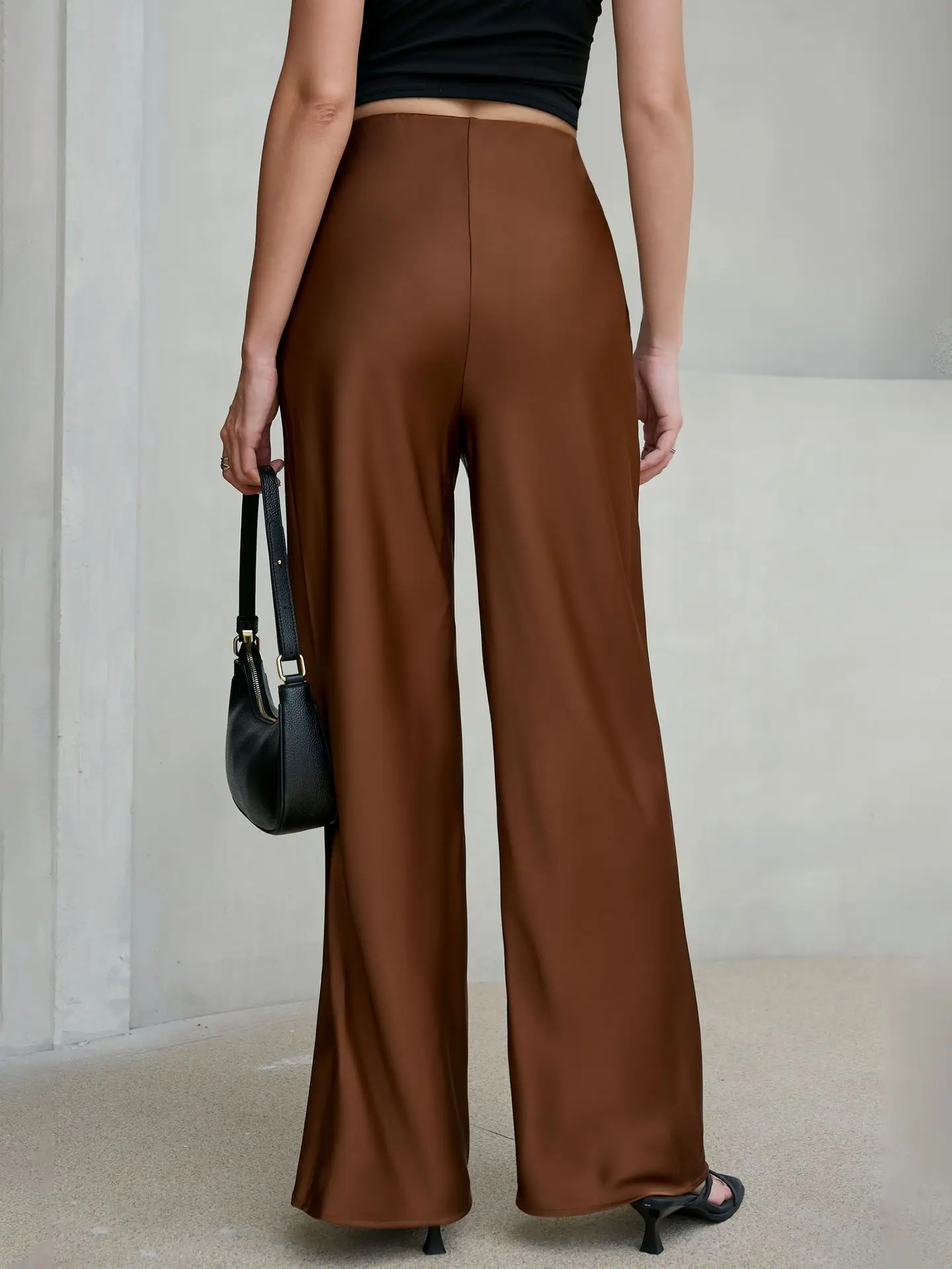 New In 2026 Women's Spring Summer Satin Pants Fashion Elegant High Waist Casual Straight Trousers