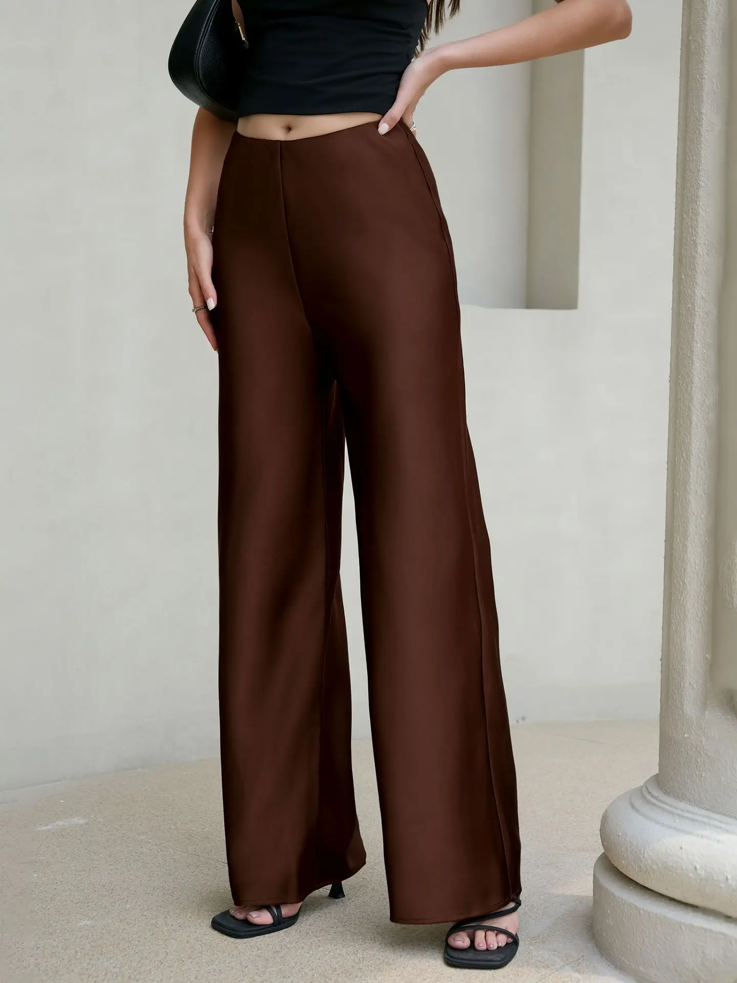 New In 2026 Women's Spring Summer Satin Pants Fashion Elegant High Waist Casual Straight Trousers