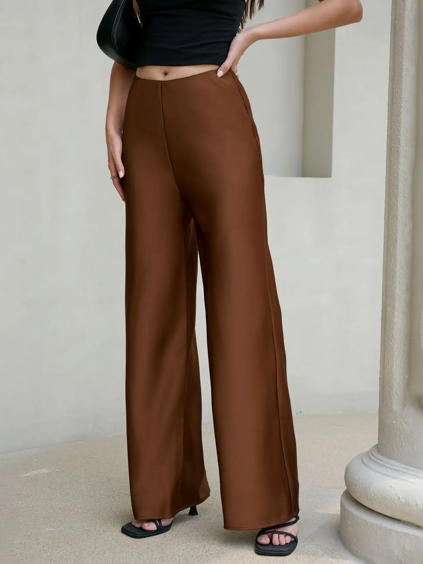 New In 2026 Women's Spring Summer Satin Pants Fashion Elegant High Waist Casual Straight Trousers