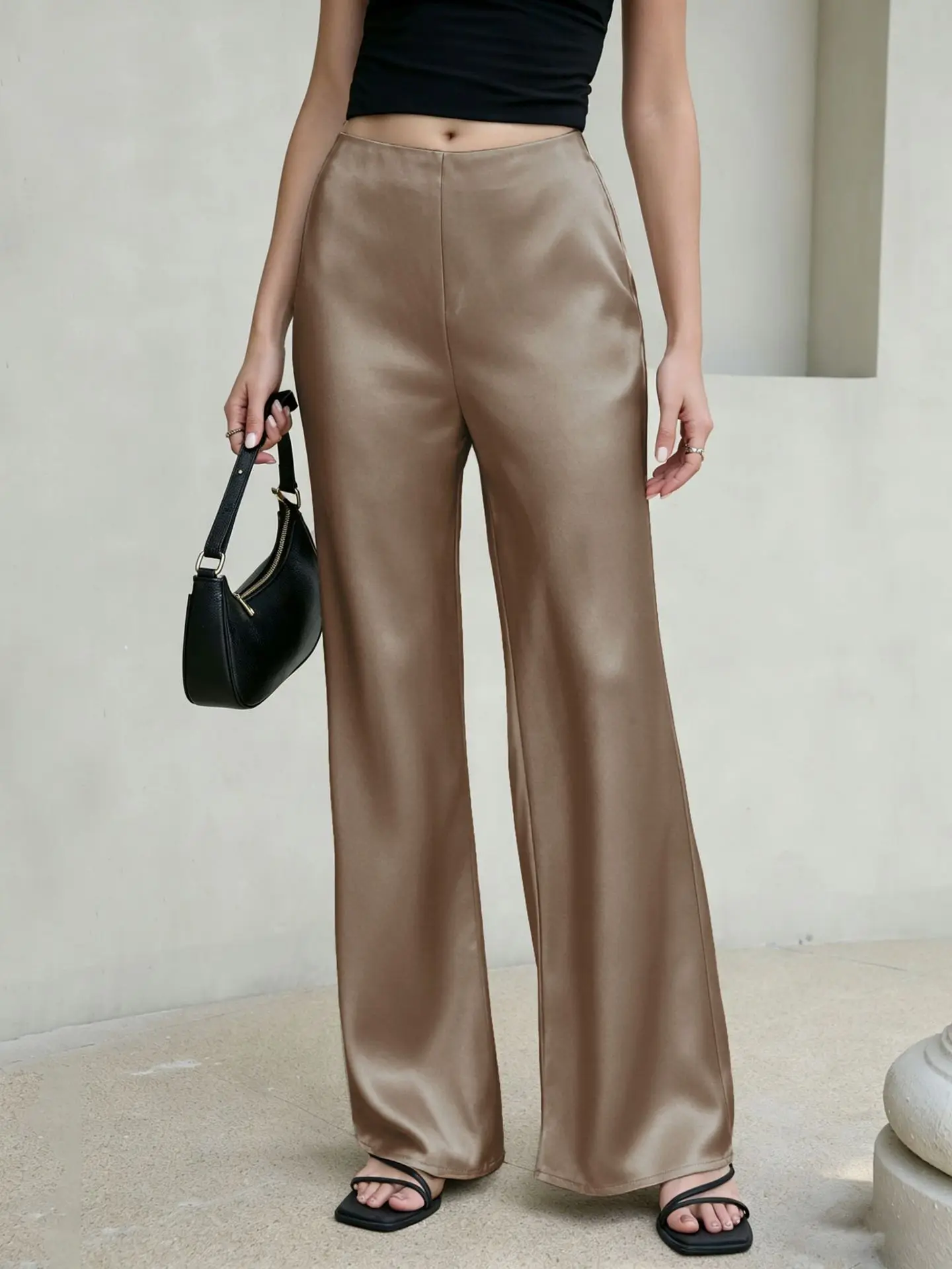New In 2026 Women's Spring Summer Satin Pants Fashion Elegant High Waist Casual Straight Trousers