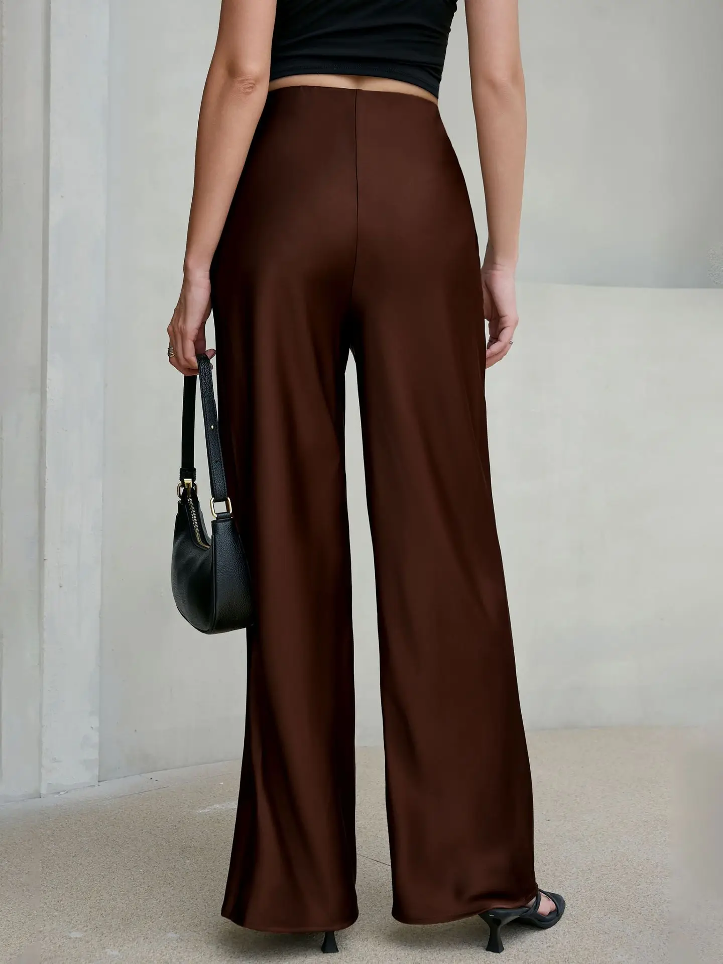 New In 2026 Women's Spring Summer Satin Pants Fashion Elegant High Waist Casual Straight Trousers
