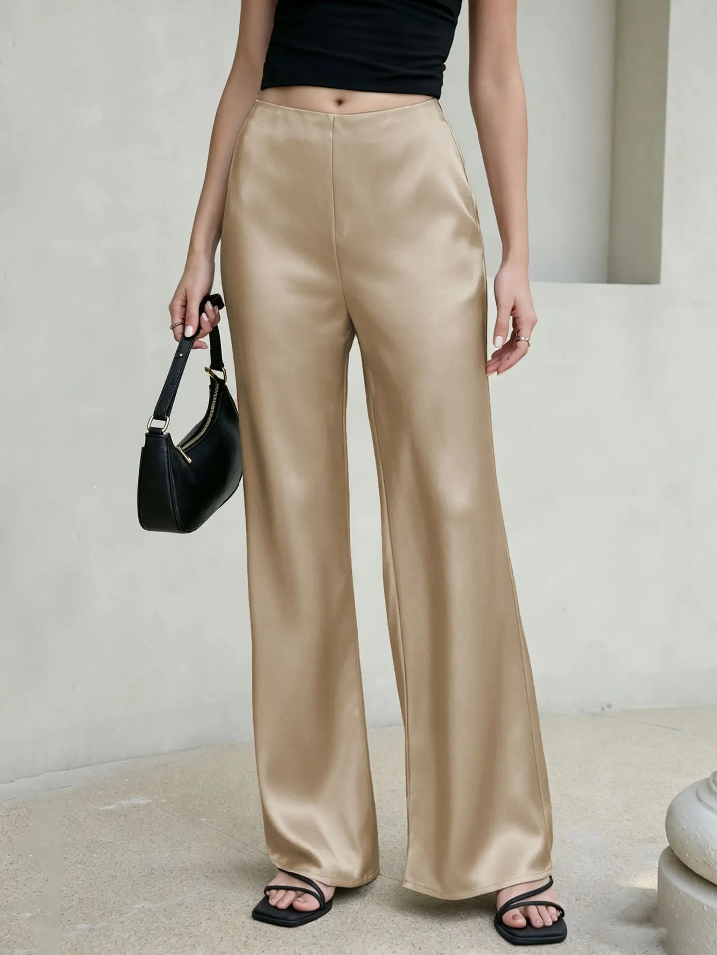 New In 2026 Women's Spring Summer Satin Pants Fashion Elegant High Waist Casual Straight Trousers