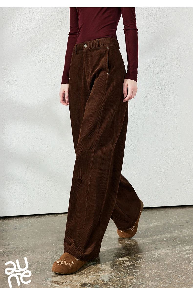 TOYOUTH Women's Casual Pants 2026 Autumn New Urban Nomad Style High Waist Maillard Color Block Curved Leg Trousers