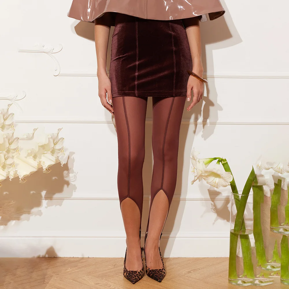 DSMTRC Women Sexy Patchwork High Waist Calf-Length Trouser Mesh See Through Skinny Pants Fashion Female Bottoms New Pencil Pants