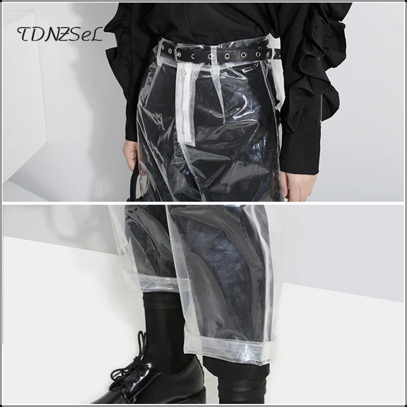 Sexy Loose PVC Transparent Pants Women Fashion See Through Trousers Autumn Winter Straight Ankle-length Capris Pants New Custom