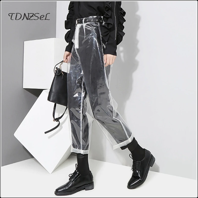 Sexy Loose PVC Transparent Pants Women Fashion See Through Trousers Autumn Winter Straight Ankle-length Capris Pants New Custom