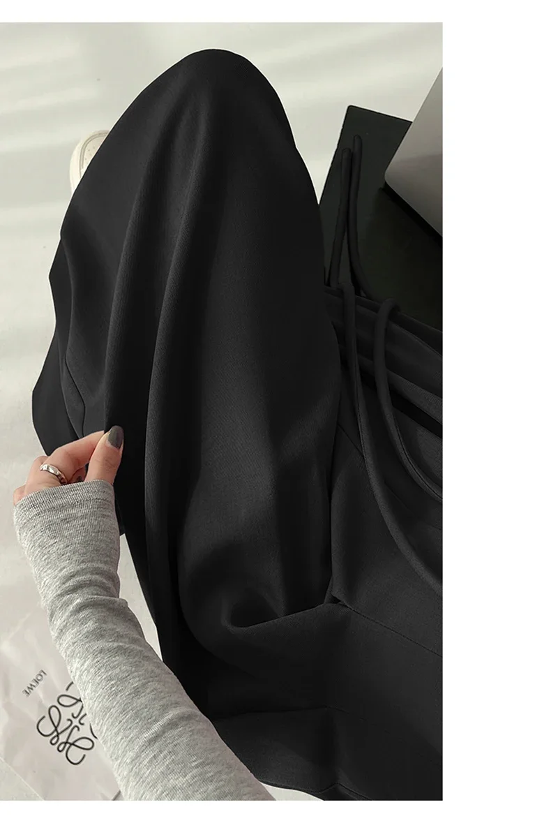 Streetwear Wide Leg Pants Women Korean Black High Waist Suit Pants Summer Fashion Elegant Lace Up Straight Trousers New