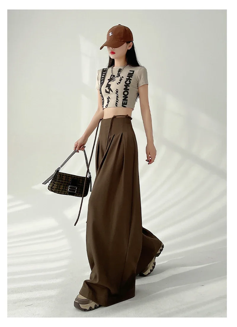 Streetwear Wide Leg Pants Women Korean Black High Waist Suit Pants Summer Fashion Elegant Lace Up Straight Trousers New