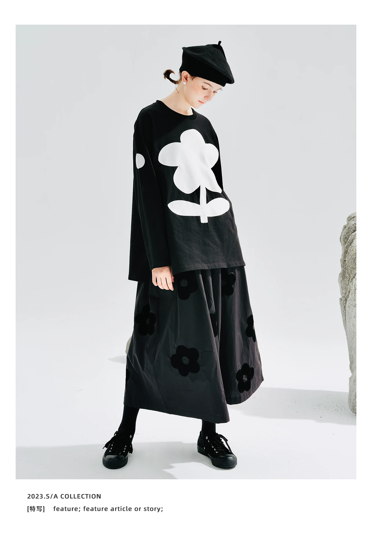 imakokoni 2025 autumn new original design pure cotton flowers black thigh pants culottes women 234234