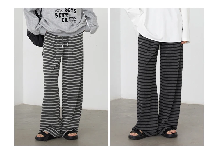 CHIC VEN Women Trousers Loose Casual Striped Wide Leg Pants Hanging Straight Casual Trousers Spring Autumn Women 2025