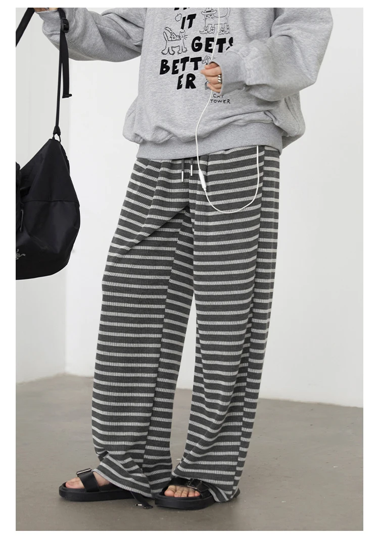 CHIC VEN Women Trousers Loose Casual Striped Wide Leg Pants Hanging Straight Casual Trousers Spring Autumn Women 2025