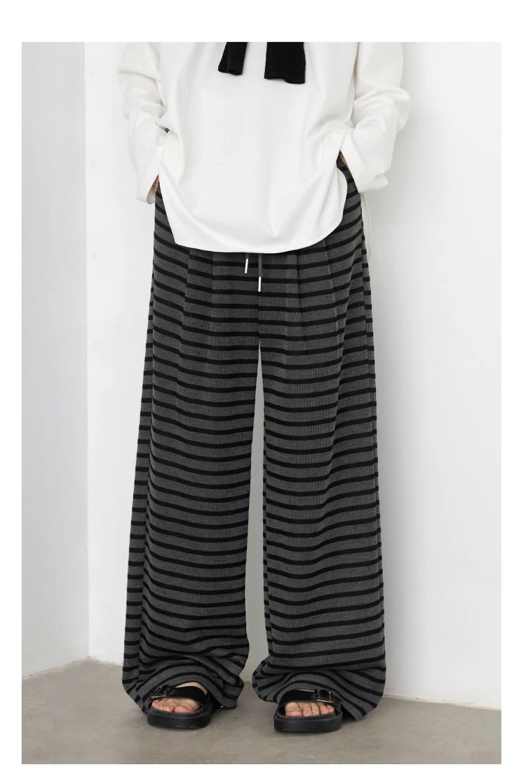 CHIC VEN Women Trousers Loose Casual Striped Wide Leg Pants Hanging Straight Casual Trousers Spring Autumn Women 2025