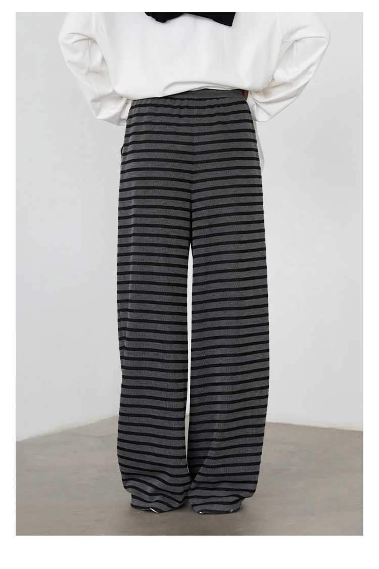 CHIC VEN Women Trousers Loose Casual Striped Wide Leg Pants Hanging Straight Casual Trousers Spring Autumn Women 2025