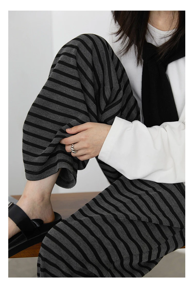 CHIC VEN Women Trousers Loose Casual Striped Wide Leg Pants Hanging Straight Casual Trousers Spring Autumn Women 2025