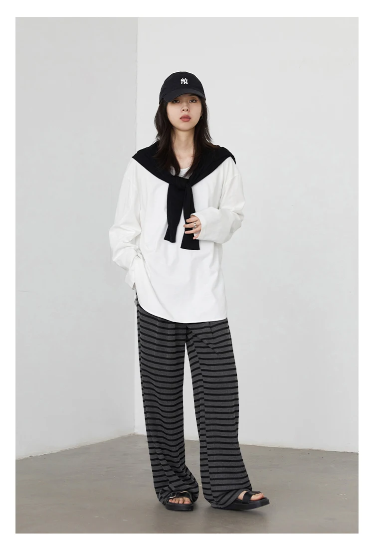 CHIC VEN Women Trousers Loose Casual Striped Wide Leg Pants Hanging Straight Casual Trousers Spring Autumn Women 2025