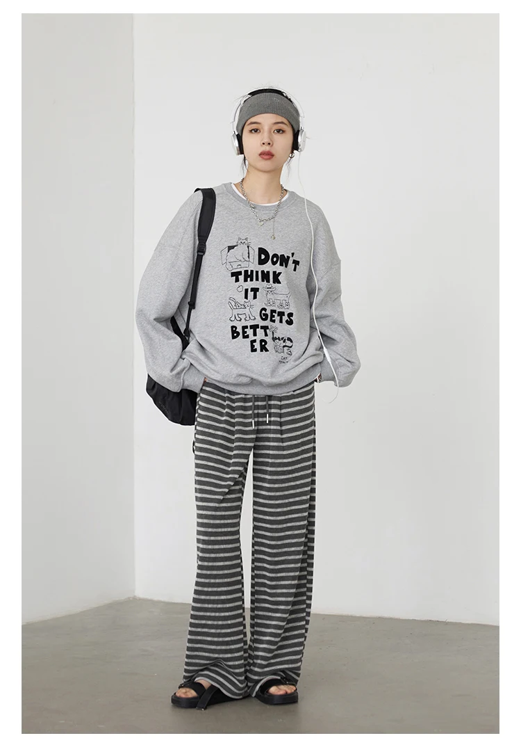 CHIC VEN Women Trousers Loose Casual Striped Wide Leg Pants Hanging Straight Casual Trousers Spring Autumn Women 2025