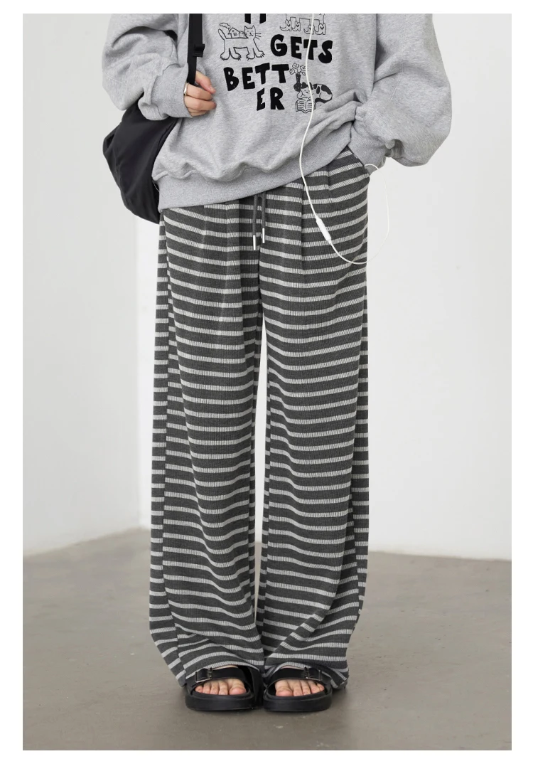 CHIC VEN Women Trousers Loose Casual Striped Wide Leg Pants Hanging Straight Casual Trousers Spring Autumn Women 2025
