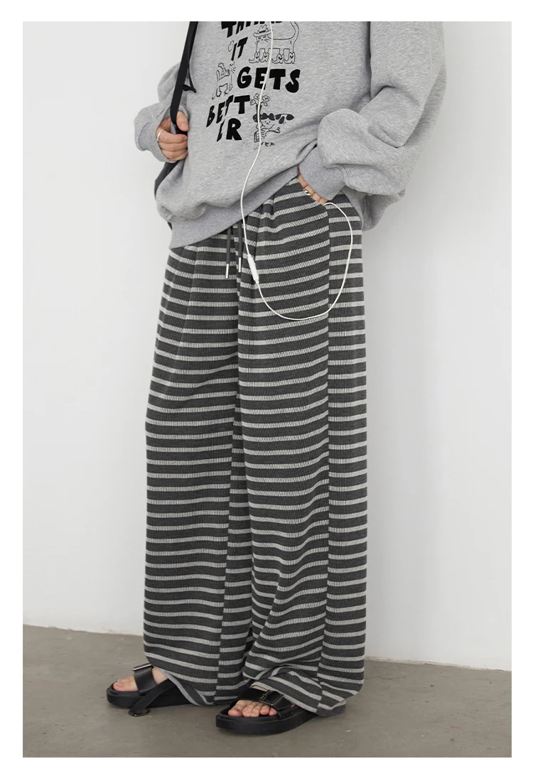 CHIC VEN Women Trousers Loose Casual Striped Wide Leg Pants Hanging Straight Casual Trousers Spring Autumn Women 2025