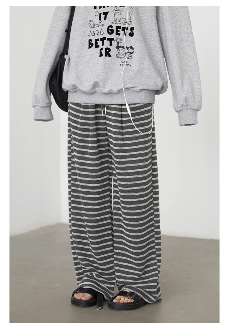 CHIC VEN Women Trousers Loose Casual Striped Wide Leg Pants Hanging Straight Casual Trousers Spring Autumn Women 2025