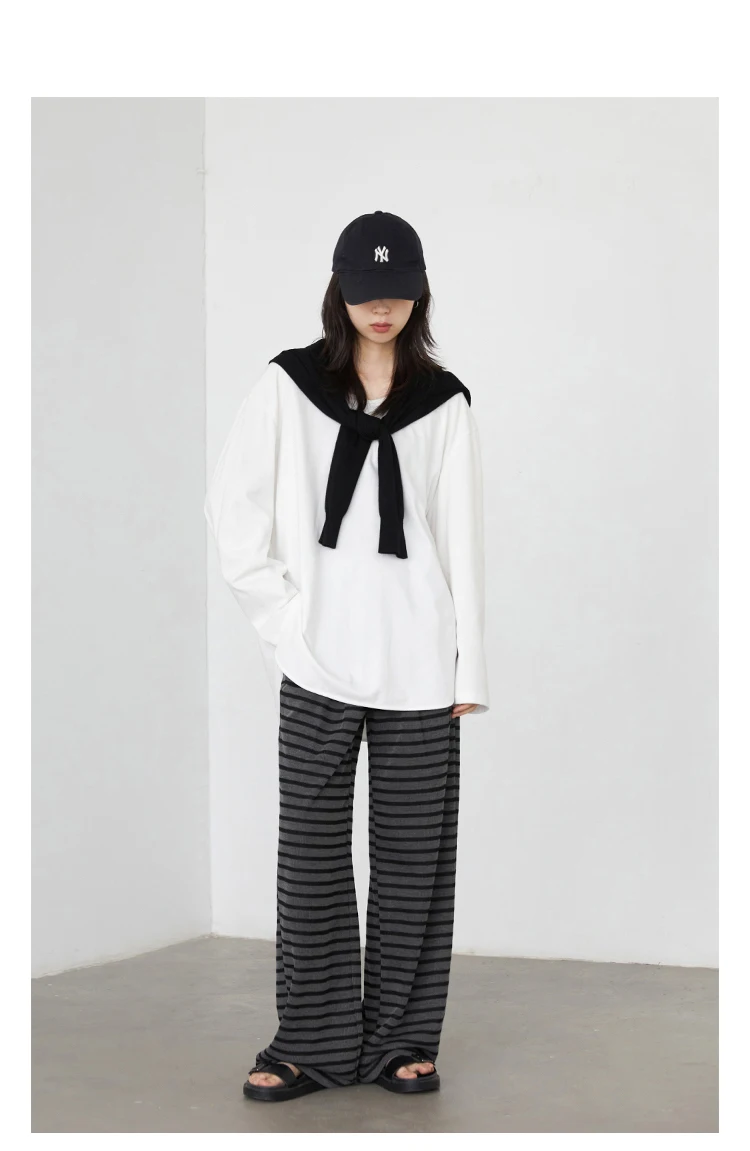 CHIC VEN Women Trousers Loose Casual Striped Wide Leg Pants Hanging Straight Casual Trousers Spring Autumn Women 2025