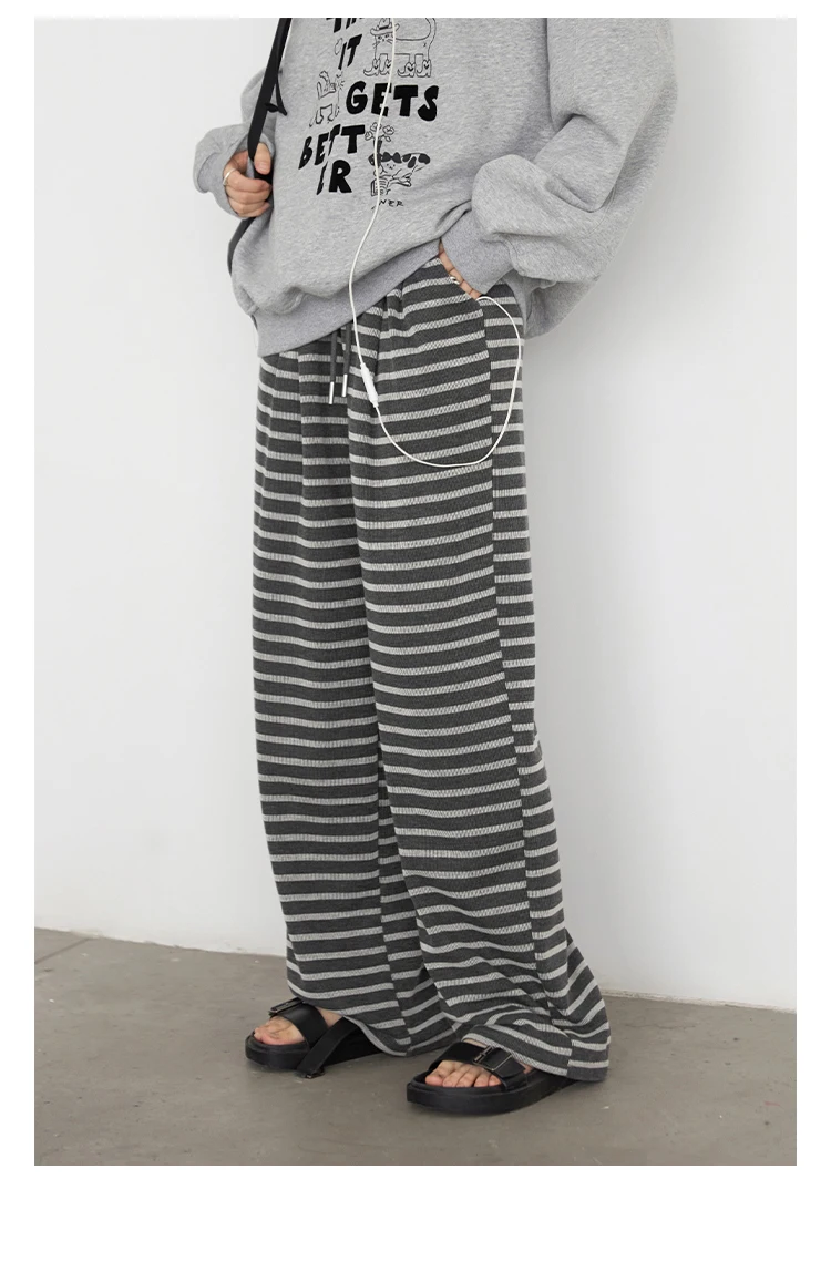 CHIC VEN Women Trousers Loose Casual Striped Wide Leg Pants Hanging Straight Casual Trousers Spring Autumn Women 2025
