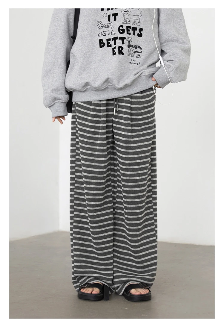 CHIC VEN Women Trousers Loose Casual Striped Wide Leg Pants Hanging Straight Casual Trousers Spring Autumn Women 2025