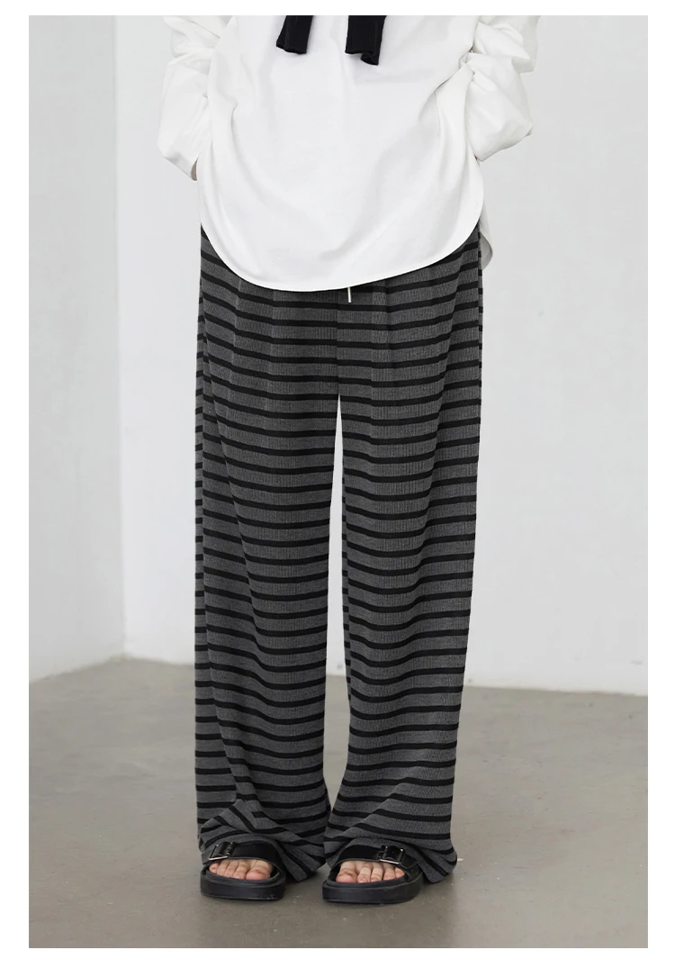 CHIC VEN Women Trousers Loose Casual Striped Wide Leg Pants Hanging Straight Casual Trousers Spring Autumn Women 2025