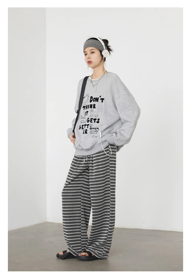 CHIC VEN Women Trousers Loose Casual Striped Wide Leg Pants Hanging Straight Casual Trousers Spring Autumn Women 2025