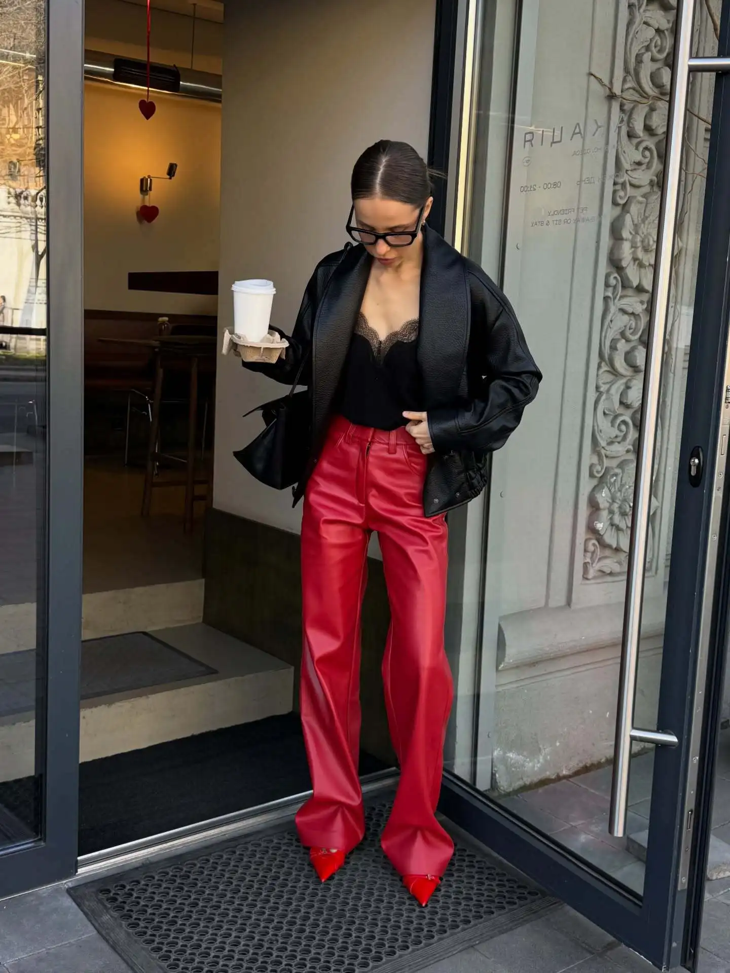 Red Leather Casual Trousers Women's Wide Leg Pants Pockets Trouser Summer Street Wear Browm Black Burgundy Autumn Fall 2026 New
