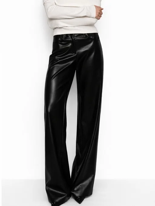 Red Leather Casual Trousers Women's Wide Leg Pants Pockets Trouser Summer Street Wear Browm Black Burgundy Autumn Fall 2026 New