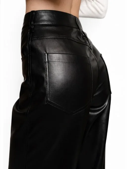 Red Leather Casual Trousers Women's Wide Leg Pants Pockets Trouser Summer Street Wear Browm Black Burgundy Autumn Fall 2026 New
