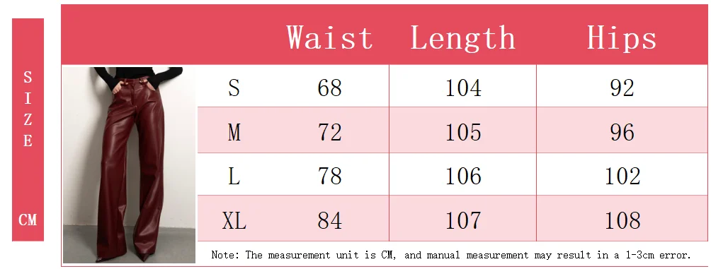 Red Leather Casual Trousers Women's Wide Leg Pants Pockets Trouser Summer Street Wear Browm Black Burgundy Autumn Fall 2026 New