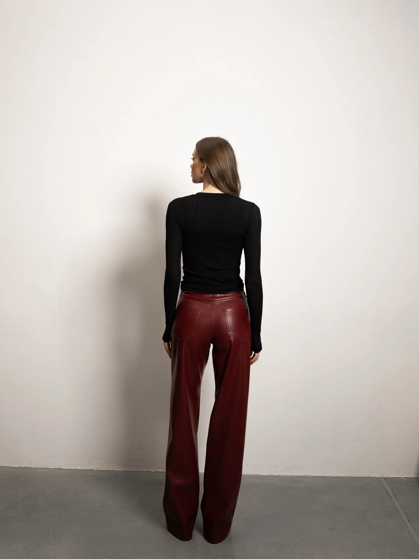Red Leather Casual Trousers Women's Wide Leg Pants Pockets Trouser Summer Street Wear Browm Black Burgundy Autumn Fall 2026 New