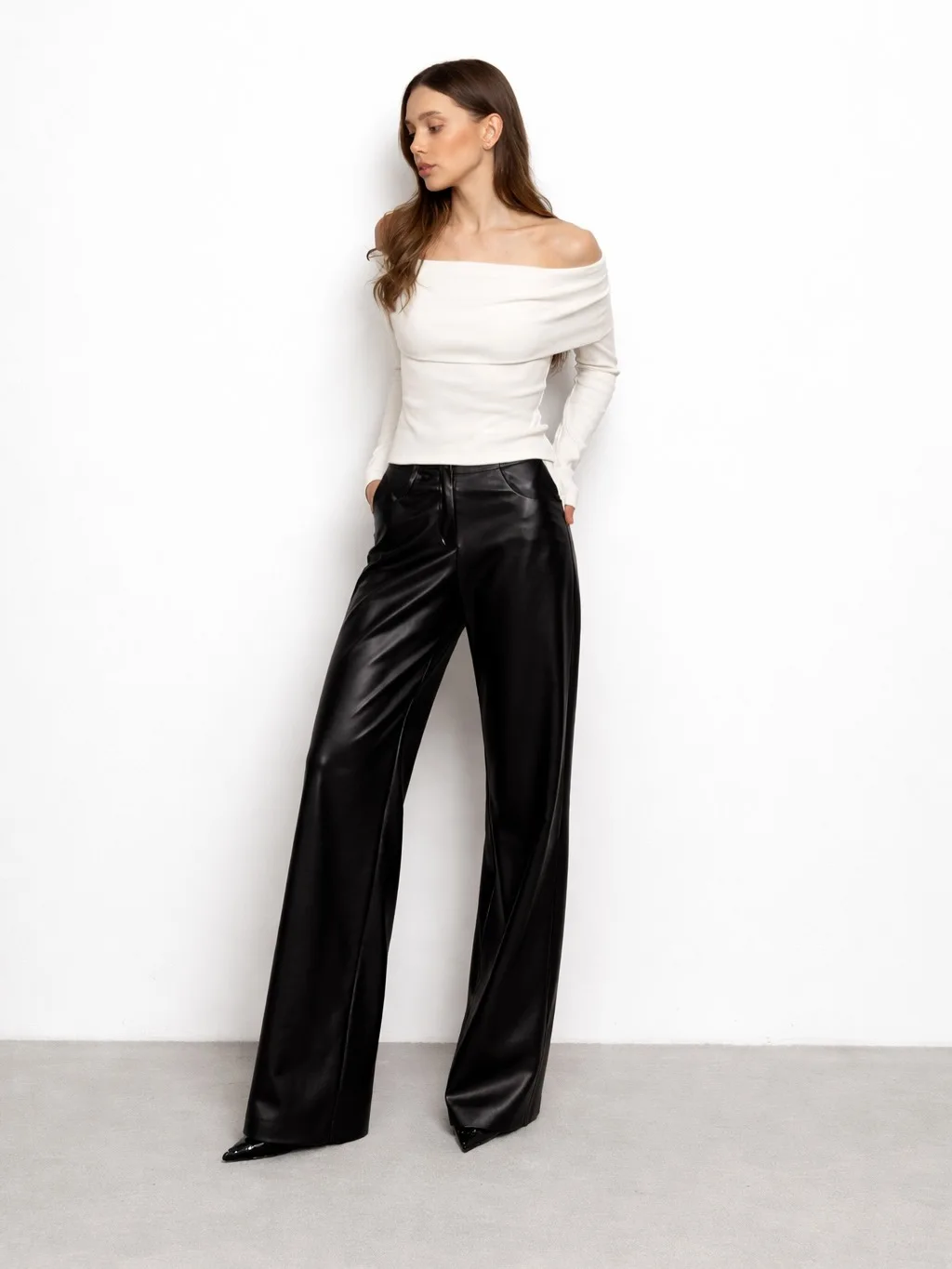 Red Leather Casual Trousers Women's Wide Leg Pants Pockets Trouser Summer Street Wear Browm Black Burgundy Autumn Fall 2026 New